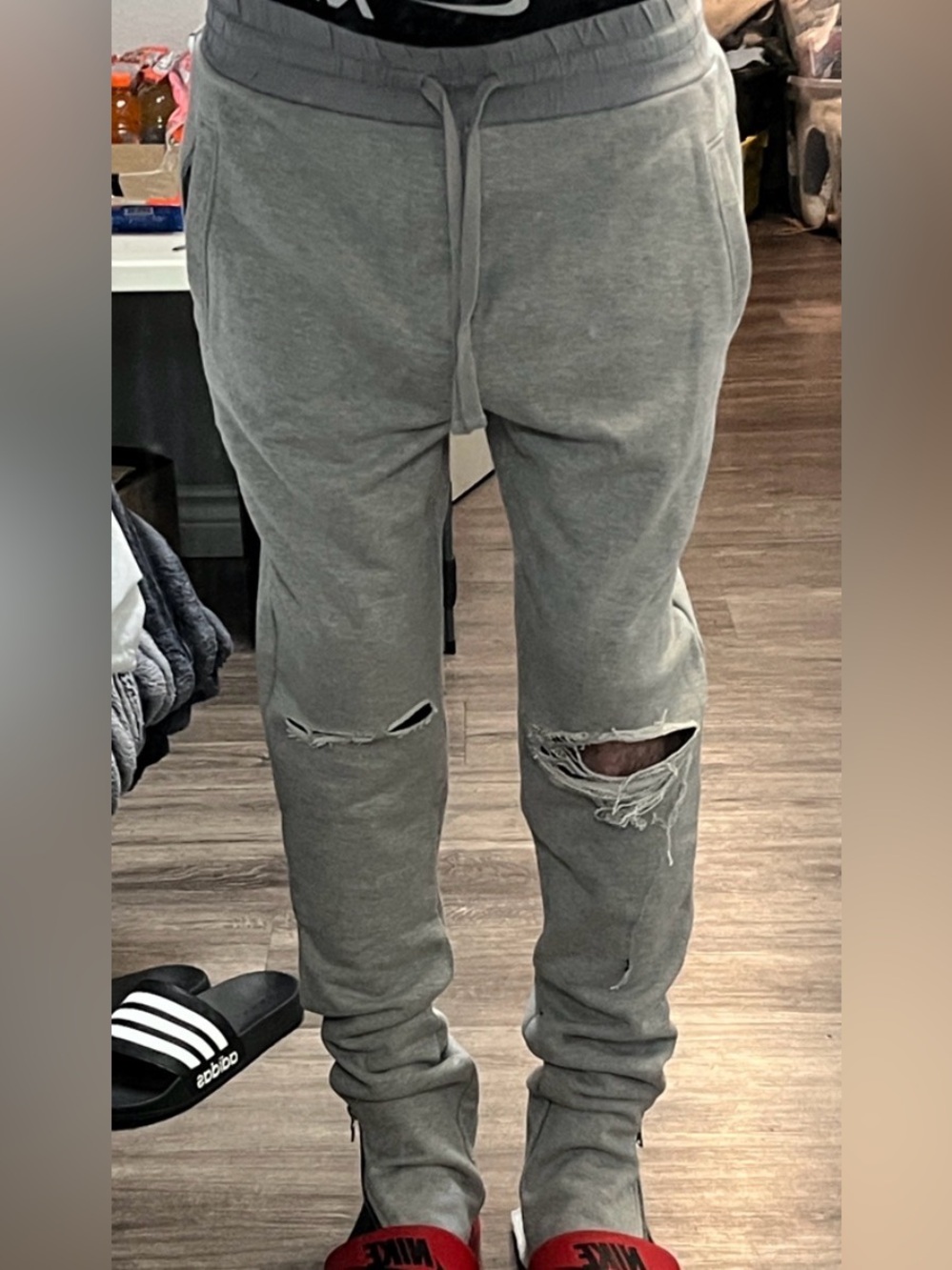 AMIRI Cotton gray heather joggers zip ankles large Gray men’s nwt